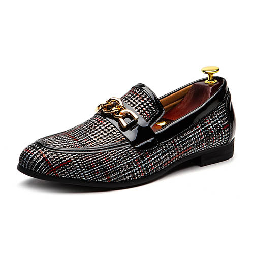 Luxury Plaid with Metal Chain Decoration Men Loafers Shoes