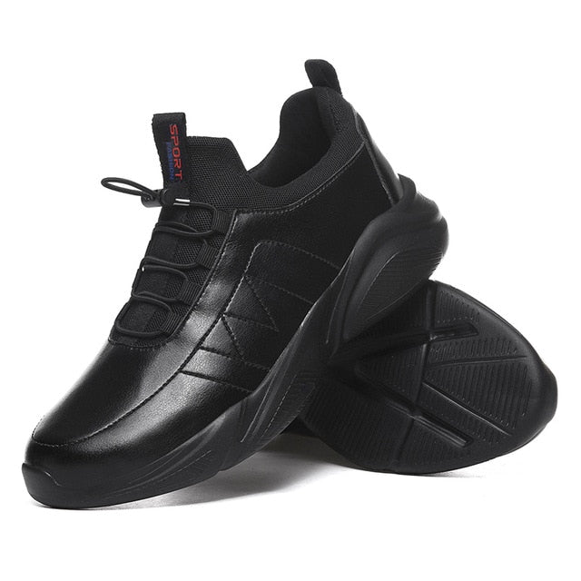 Elastic Laces Men Monochrome PU Leather Sneakers