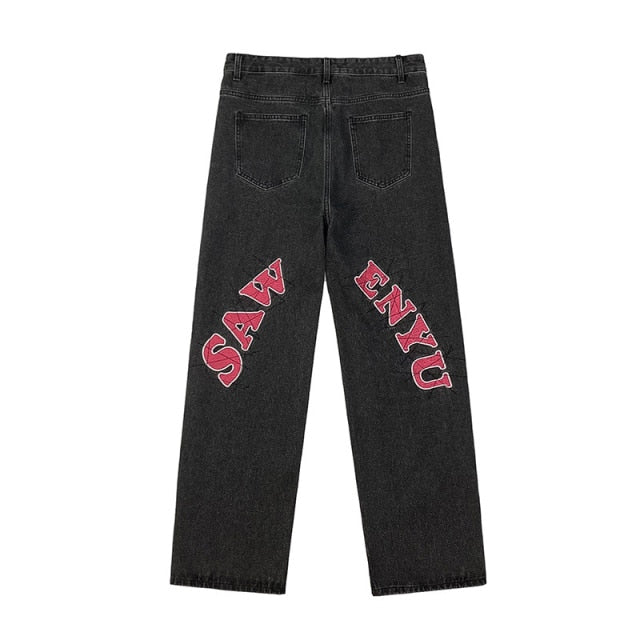 Saw Enyu Printed Denim Loose Pants