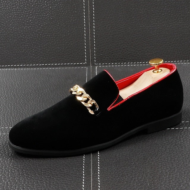 Black Suede Pointed Toe with Chain Ornament Detail Men Shoes