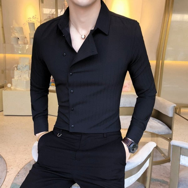 British Style Shirt Fashion Men Long Sleeve Striped Tuxedo