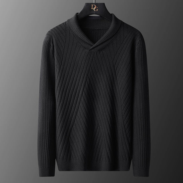 Solid Color Diagonal Knitted V-Neck Sweater