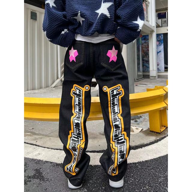 Hip Hop Star Letter Printed Men Jeans