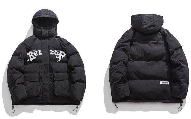 Letter Padded Pocket Hoodie Parka