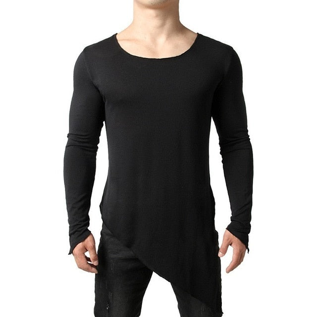 Oblique Cutting Line Men Basic O Neck T-Shirt