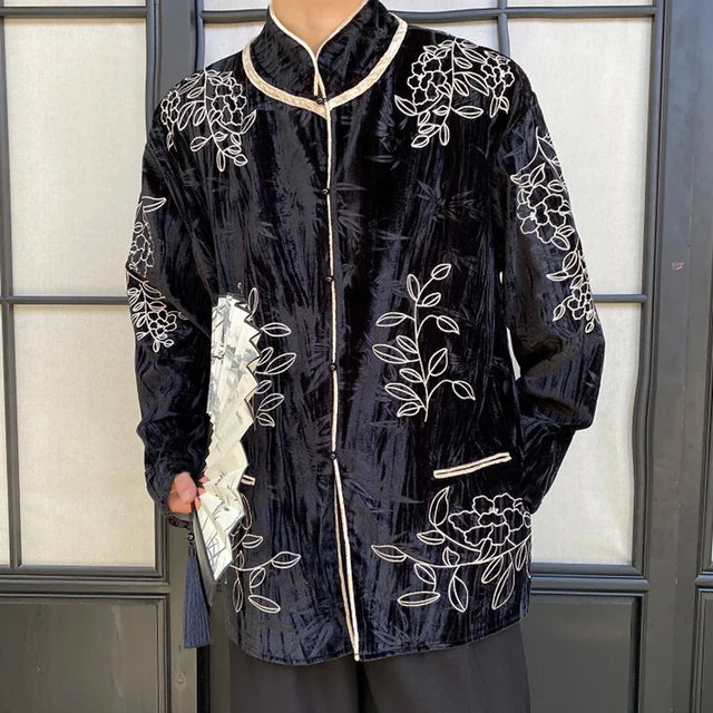 Chinese Style Floral Embossing Design Shirt