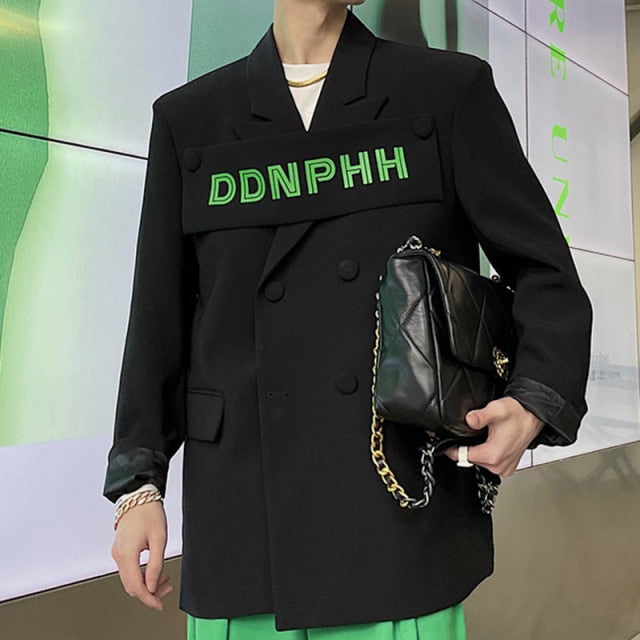 Oversize D Letter Deco Solid Blazer