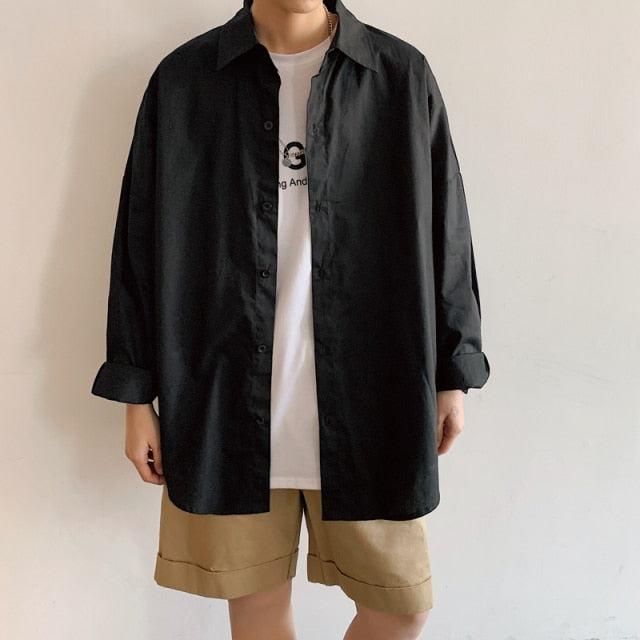 Black/White Plus Size Loose Long Sleeve Shirt