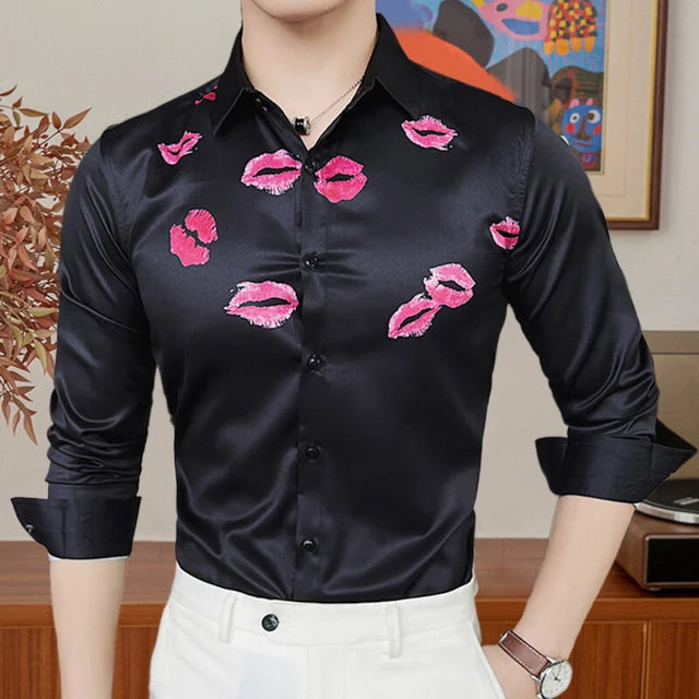 Lips Printed Pattern Polyester Shirt