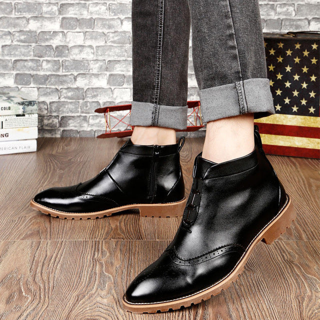 Pointed Toe Clean Casual Style Men Ankle Boots