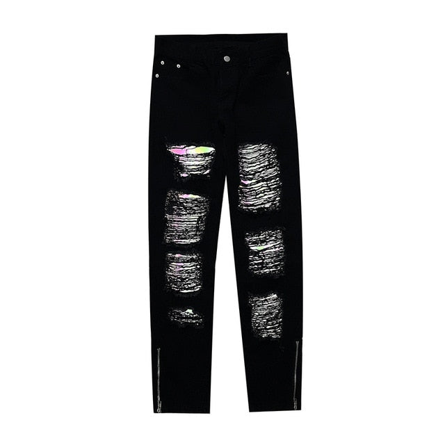 Ripped Hole Solid Color Straight Jeans