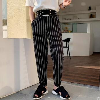 High Waist Casual Striped Vintage Style Men Pants