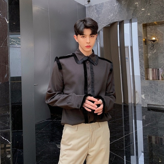 Vintage Tasseled Button Line Detail Men Shirts