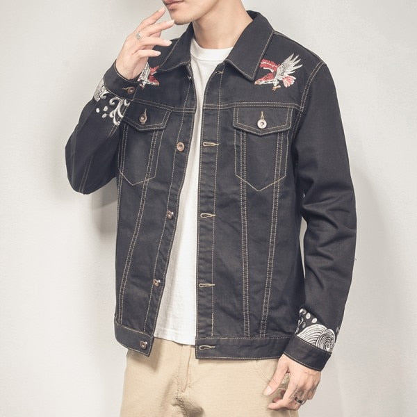 Denim with Casual Minimal Embroidery Style Men Jacket