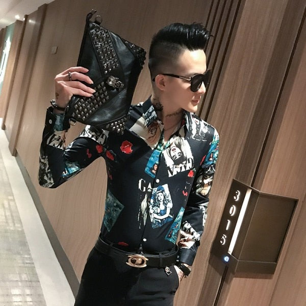 Cover Print Slim Fit Casual Style Men Long Sleeves Shirts