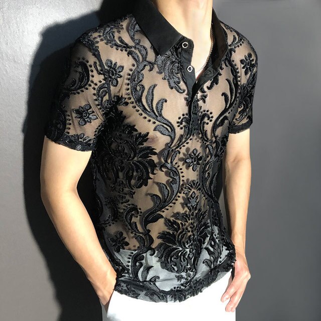 Transparent Retro Floral Polo Shirt