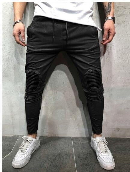 Oval Patched Knee Streetwear Men Drawstring Pants