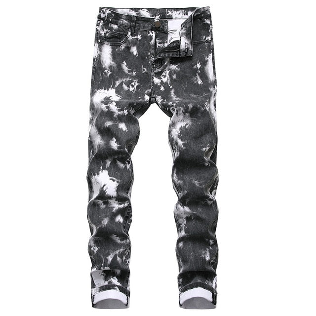 Colorful Paint Printed Slim Straight Streetwear Casual Men Jeans