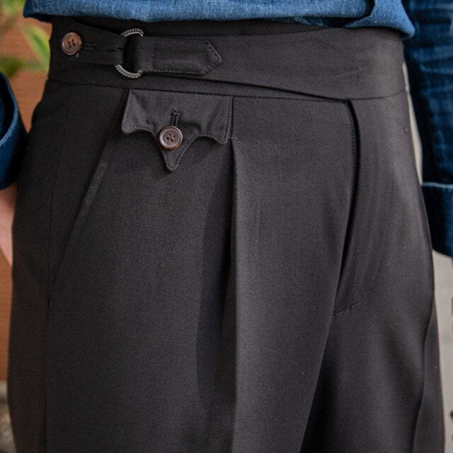 Solid Flat Front Polyester Trousers