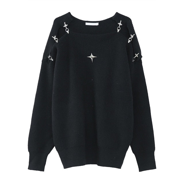 Star Buckle Shoulder Sweater