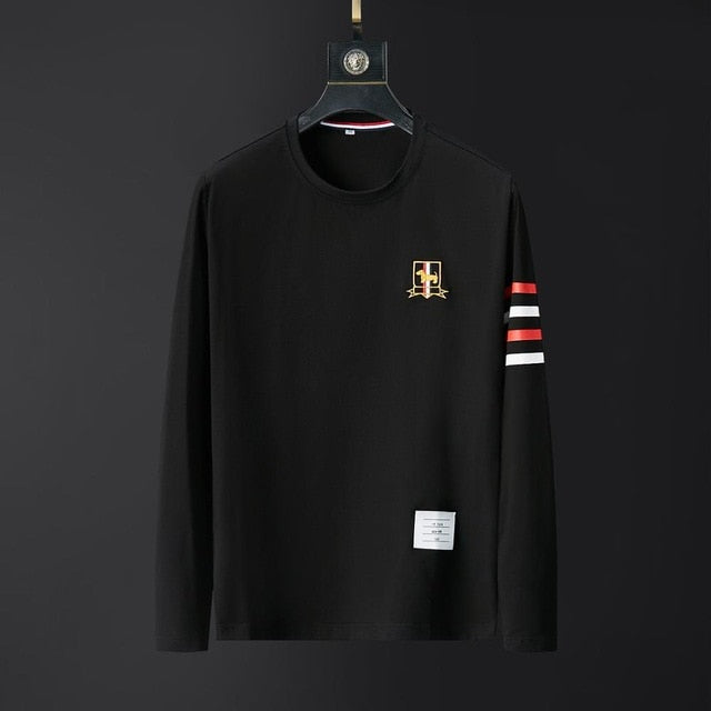 Striped Embroidered Dog Breast Badge T-Shirt