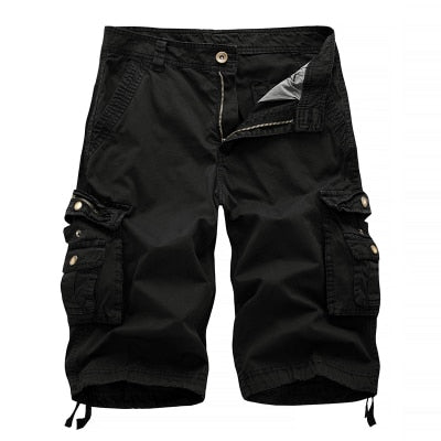 Solid Colour Army Cargo Tactical Multi Pockets Men Shorts