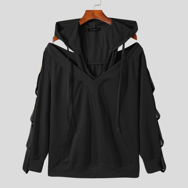 Hands Hollow Cut Off Shoulder Hoodie Jacket