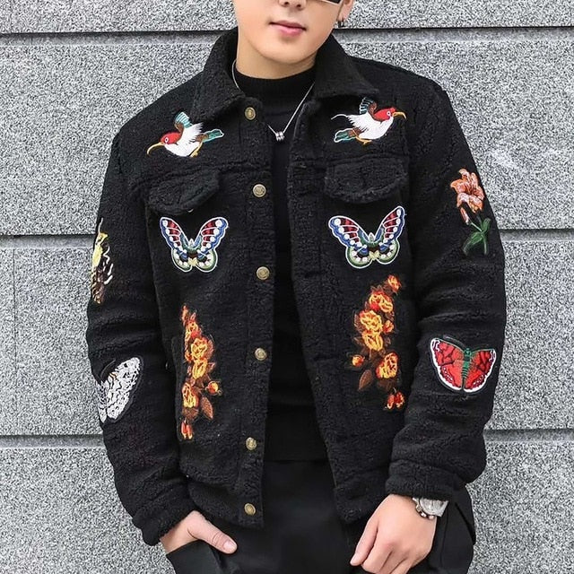 Tiger Head and Living Things Embroidery Details Men Jacket