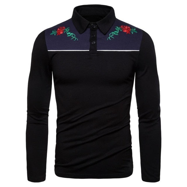 Flower Embroidery Patchwork Long Sleeve Shirt