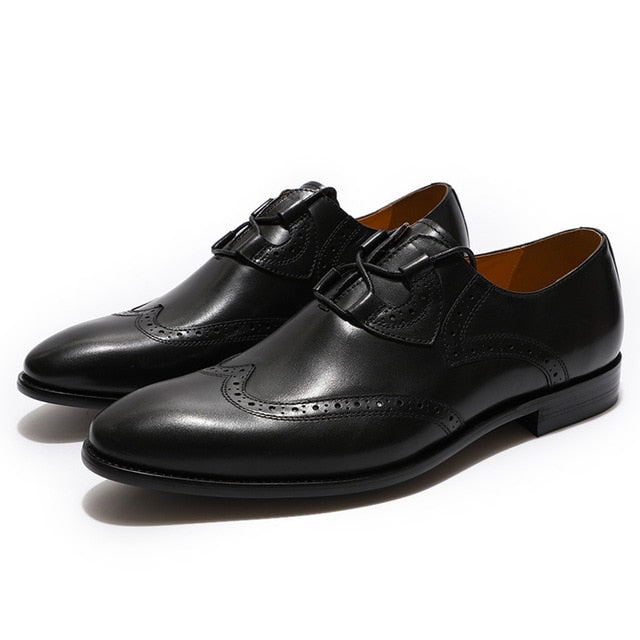 Simple Lace Up Wingtip Genuine Leather Men Shoes