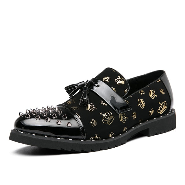 Crowns Printing Decorated Fashion Leather Shoes
