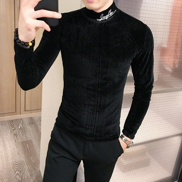Casual Long Sleeve Turtleneck Pullover Simple Slim Fit Style Men Sweatshirt