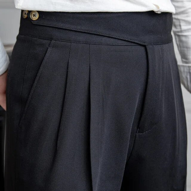 High Waist Side Button Solid Trousers