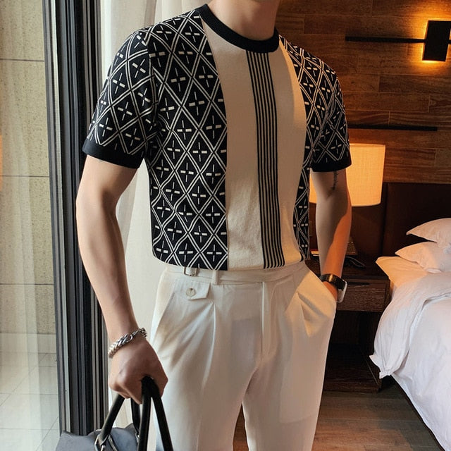 Diamond Plus Pattern Knitted T-Shirt