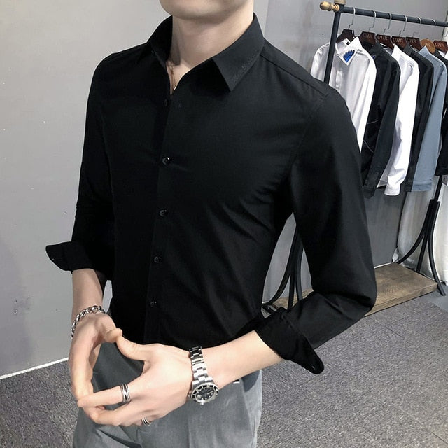 Plain Solid Color Long-Sleeved Shirt