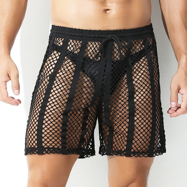 Hollow Drawstring See-Through Shorts