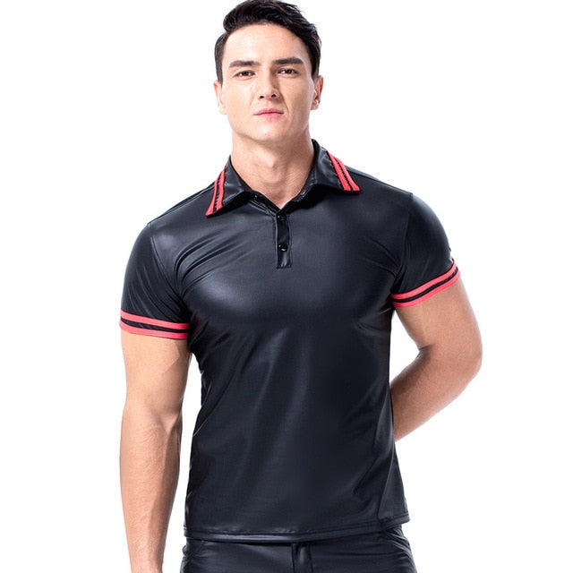 Black with Red Stripes Sexy Slim Fit Style Men Polo Shirts
