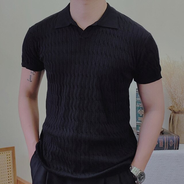 Summer Breathable Knitted Men Polo Shirt