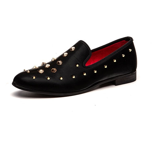 Luxury Black with Metal Mushroom Rivet Men Loafers Shoes