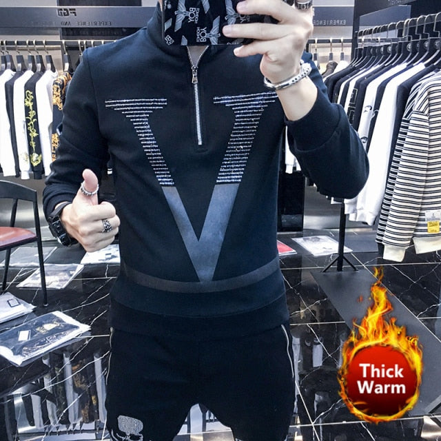 V-Letter Zip Polyester Sweatshirt