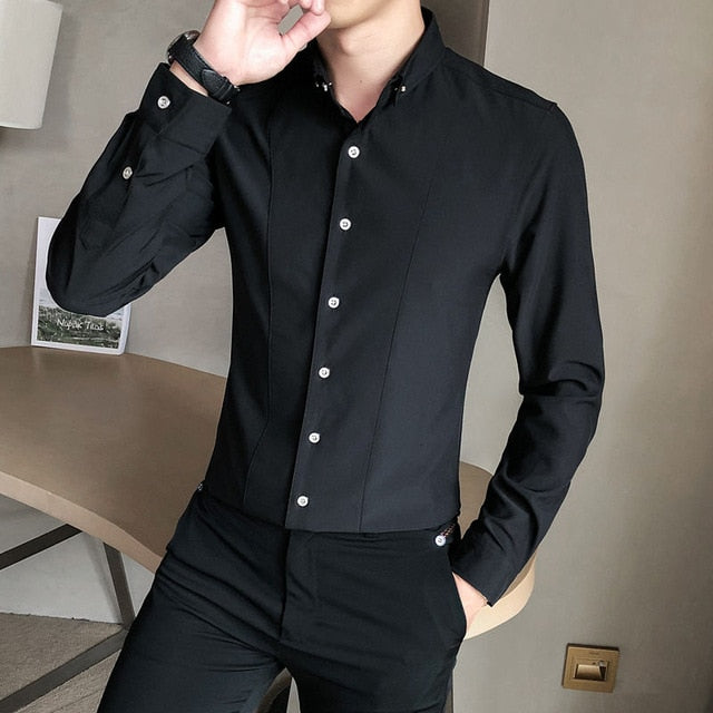 Middle Sewings Decorated Long-Sleeved Shirt