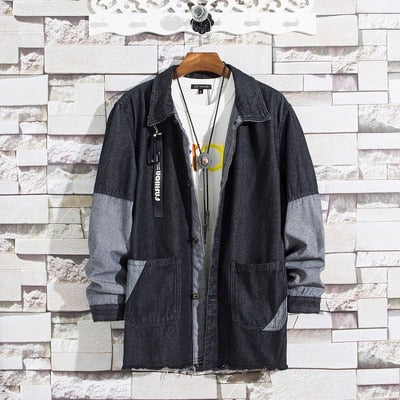Casual Denim with Black Patchwork Men Loose Outer - FanFreakz