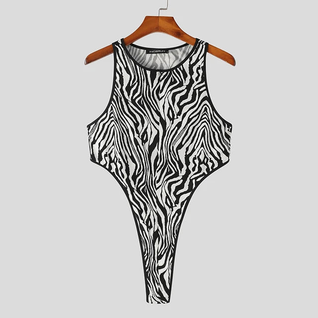 Animal Printing O-neck Sleeveless Bodysuit
