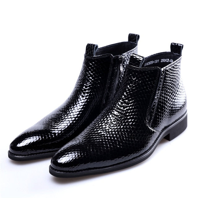 Black Textured Solid Casual Style Men Leather Boots
