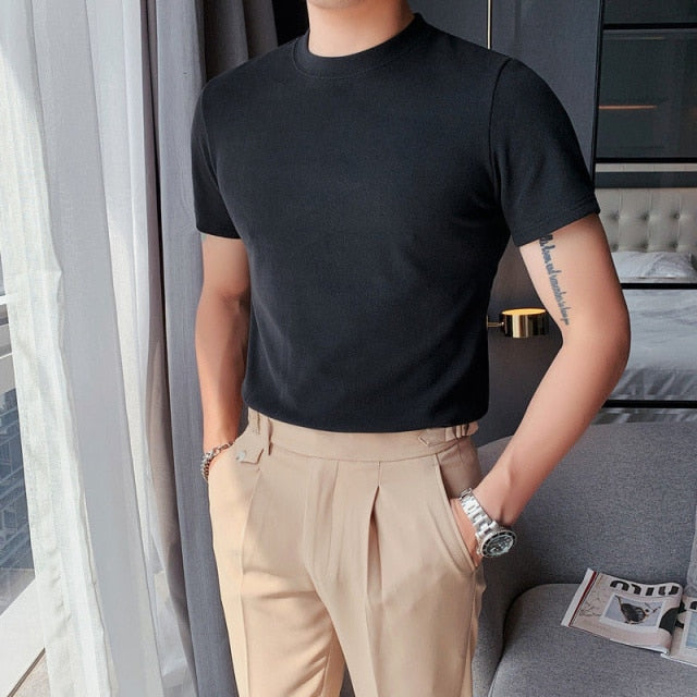 Autumn Solid Color Short Sleeve Slim Fit T-Shirt