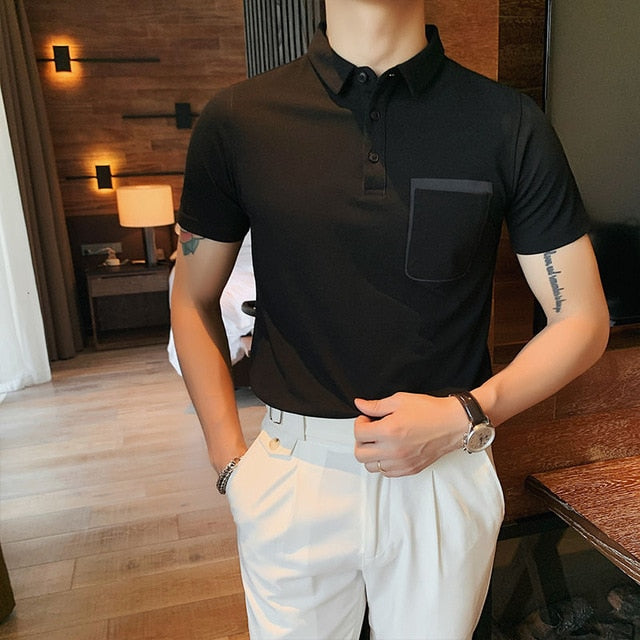 Overlapping Pocket Color Style Polo Shirt