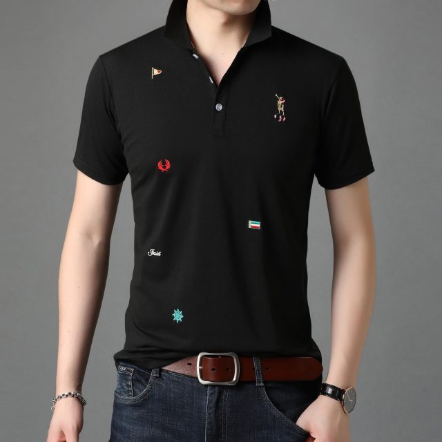 Fantasy Battle Embroidery Pattern Decorated Polo Shirt