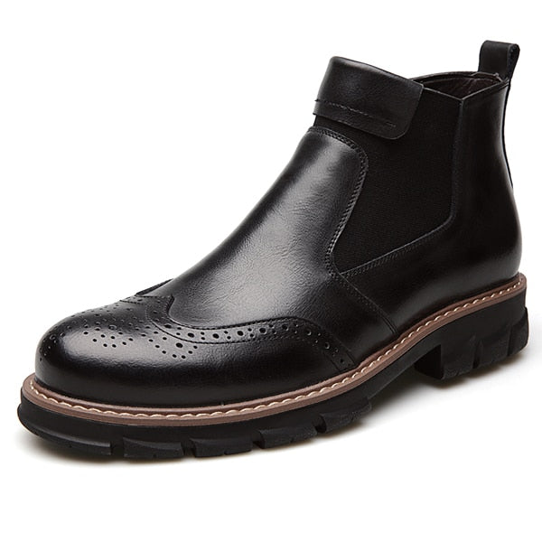 Round Toe Wingtip Winter Style Men Chelsea Boots