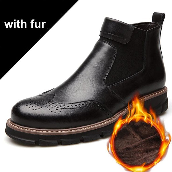 Round Toe Wingtip Winter Style Men Chelsea Boots