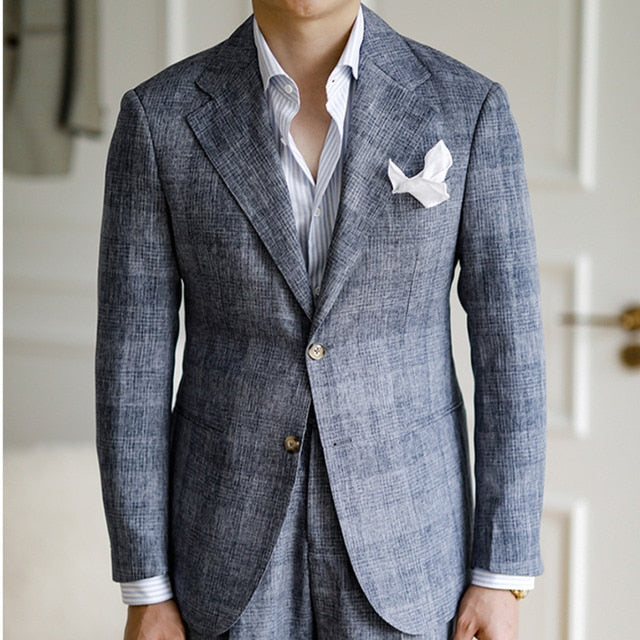 Gray Plaid Single Breast Suit Set